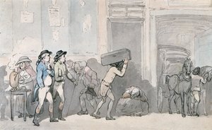 ローランドソンとウィグステッド（1745-93）インに到着（ペンと灰色のインクと紙のトイレ） 作： Thomas Rowlandson